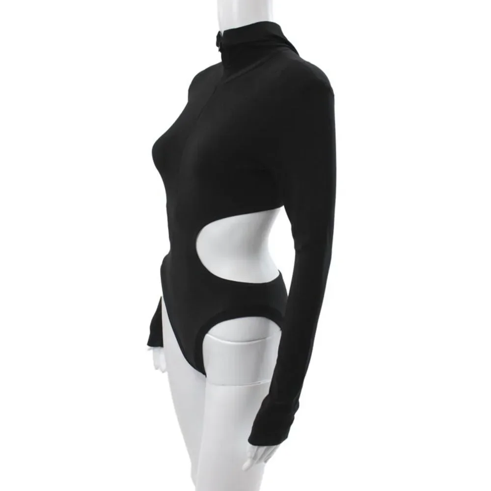 Norma Kamali Women One Piece Bodysuit Black Long Sleeve Polyester Blend Size XS